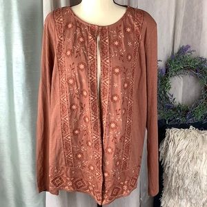 LOGO by Lori Goldstein. Embroidered lightweight jacket. Size XL cinnamon